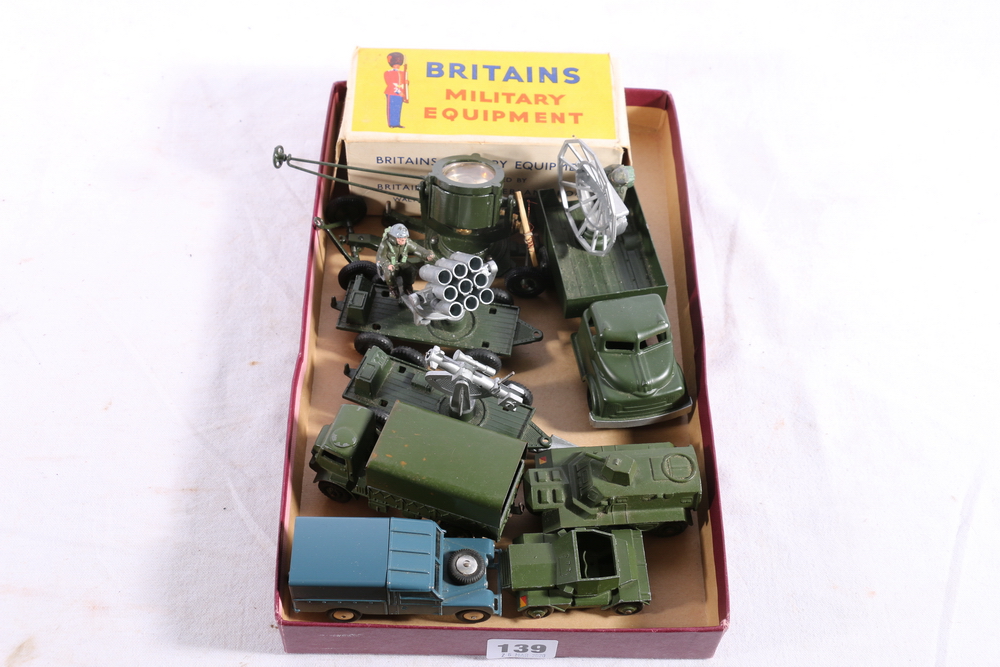 Diecast Military models including Britains Military Equipment 1718 Searchlight on Mobile Chassis