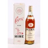 HINE cognac, vintage old style bottle 70° proof, 24 Fl Ozs boxed