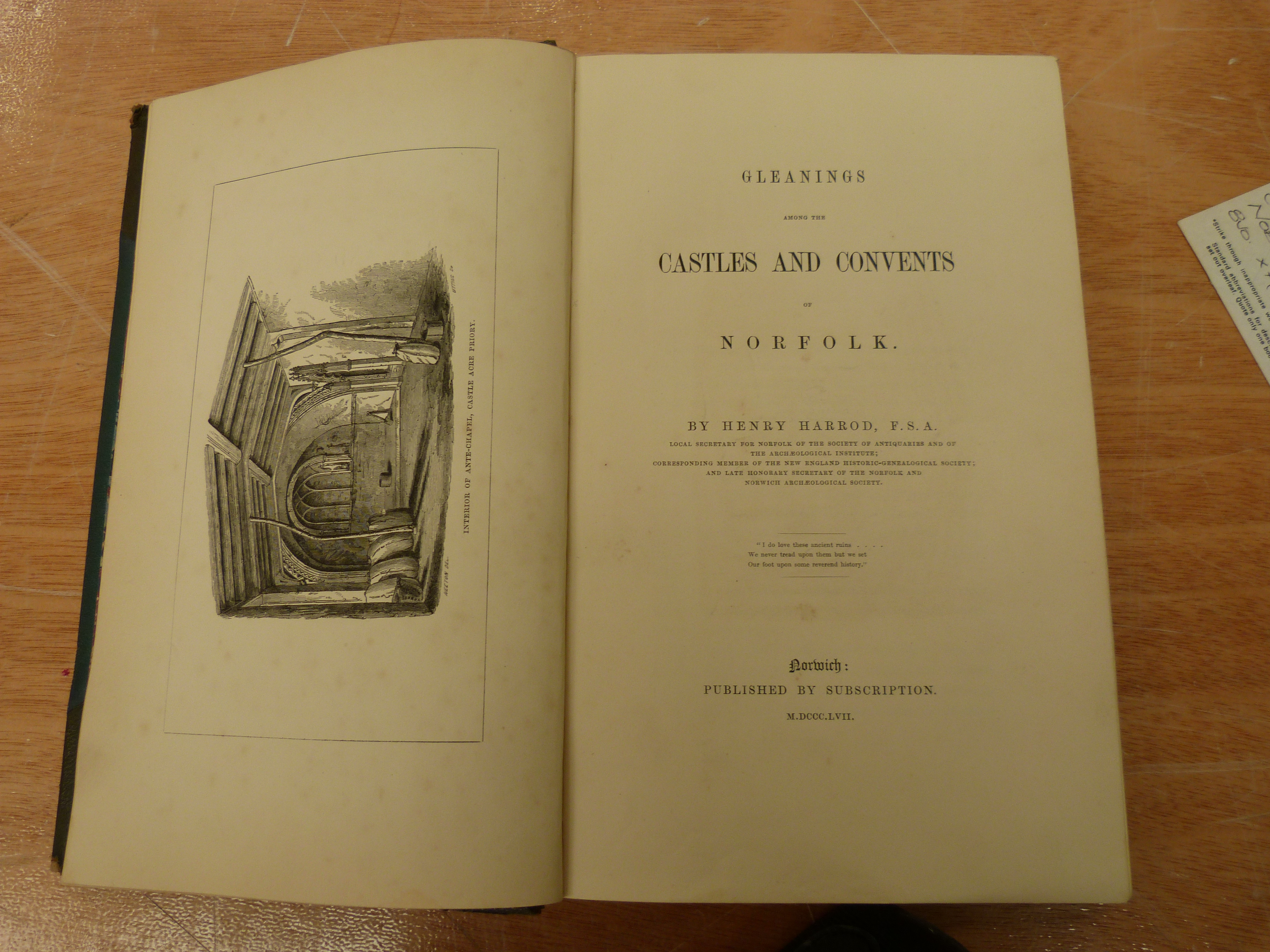 HARROD HENRY.  Gleanings Among the Castles & Convents of Norfolk. Many eng. plates & illus. incl. - Image 2 of 2