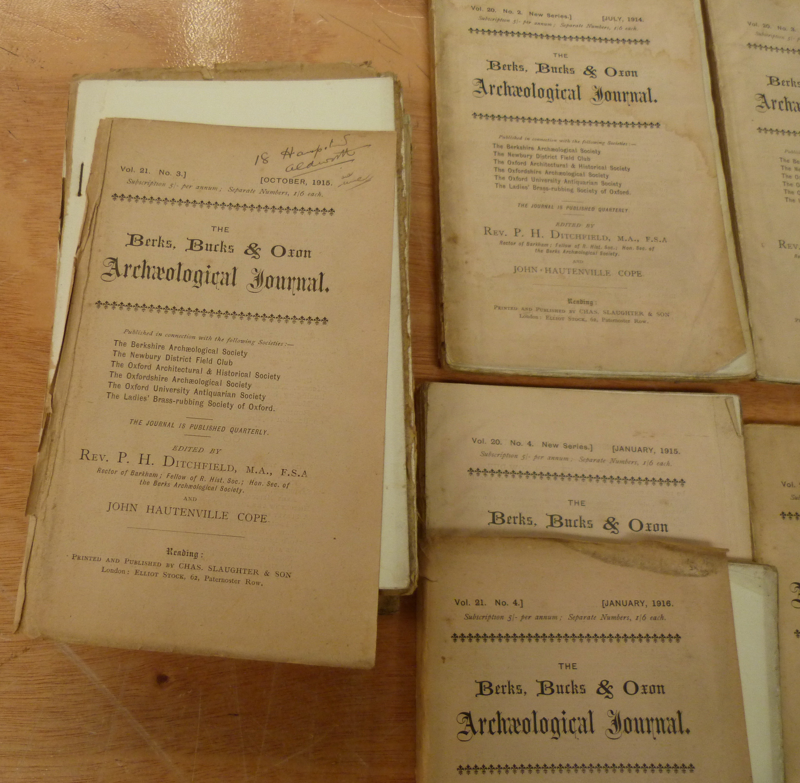 Berks, Bucks & Oxon Archeological Journal. A bundle of 15 various. Mixed cond., some poor. C.1913- - Image 2 of 2