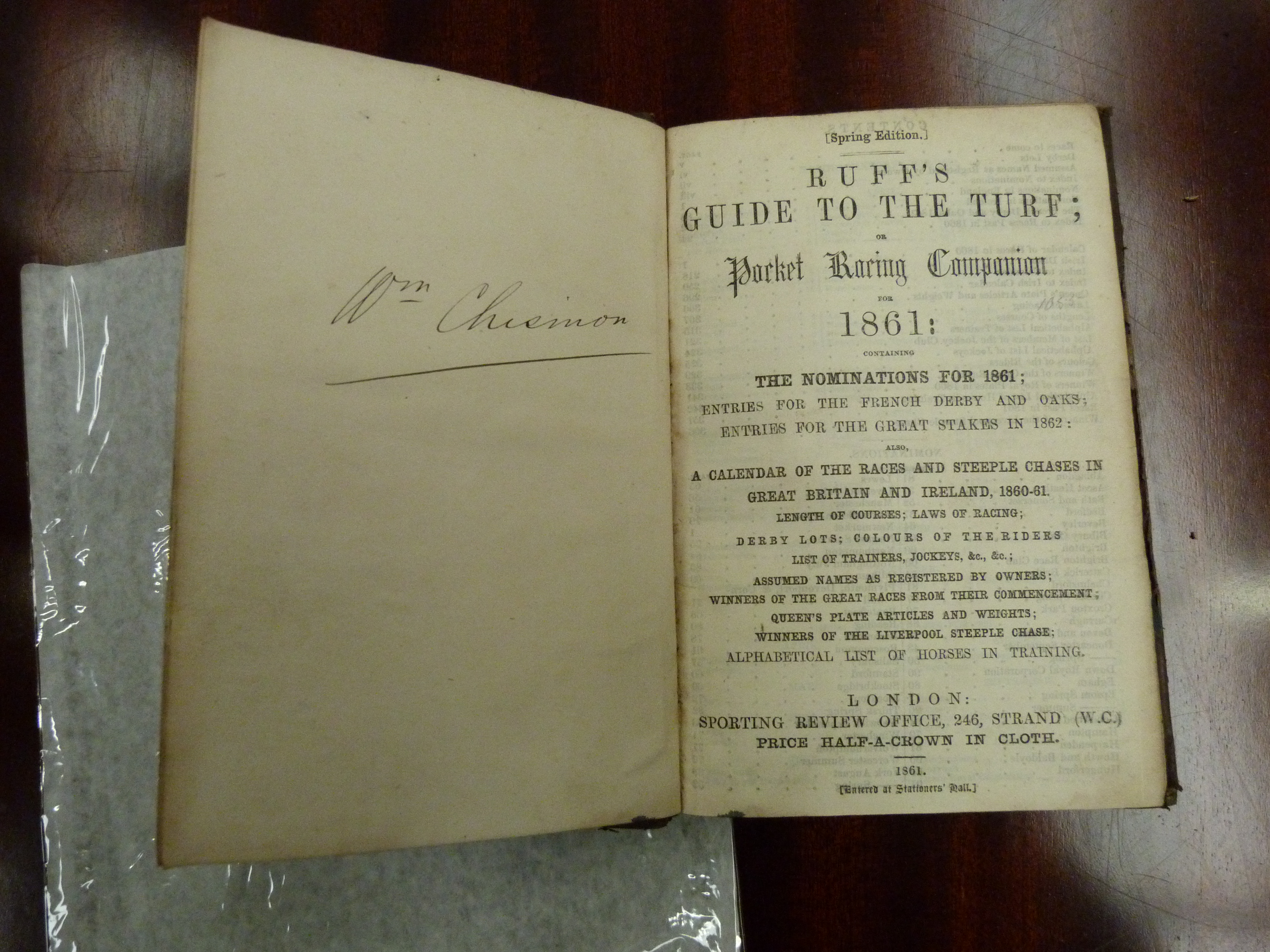 Sporting Review.  Ruff's Guide to the Turf & Pocket Racing Companion. Half calf. 1861.