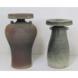 Two Chris Lucas of Wigton studio pottery vases, one of baluster form with thick flattened circular