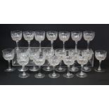 Collection of twenty near matching Webb Crystal port glasses with split and diamond cut bowls,