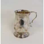 Silver baluster christening mug with scroll handle on moulded foot, initialled Maker P.B? 1797.