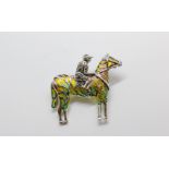 Silver horse and jockey with plique-a-jour and marcasite.