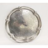 Silver circular tray with hexafoil lobed pierced and mounted border by Coopers, Sheffield 1900,