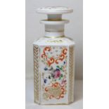 19th century Continental porcelain scent bottle of canted square form with polychrome and gilt