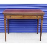 19th Century mahogany folding tea table with single drawer to front, on tapered plain legs.