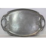 Hutton of Sheffield "English Pewter" Liberty style Art Nouveau twin handled tray with pierced and