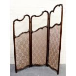 Victorian mahogany framed triple section graduated screen, the shaped top over glazed panels with