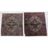 Pair of finely woven Persian prayer mats with floral medallions and borders. Each 65cm x 62cm.