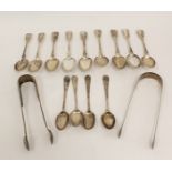 Set of nine silver teaspoons by Thos. Watson Newcastle 1845, three others Dublin c1870, another 1791