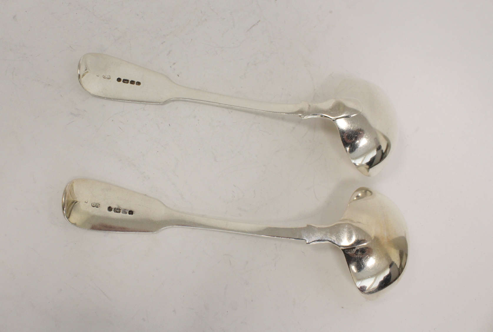 Pair of silver sauce ladles fiddle pattern by George Adams 1844 41/2oz 148g. - Image 3 of 4