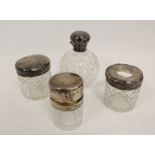 Silver mounted glass scent bottle with hinged cap, 1898 and three others. (4).