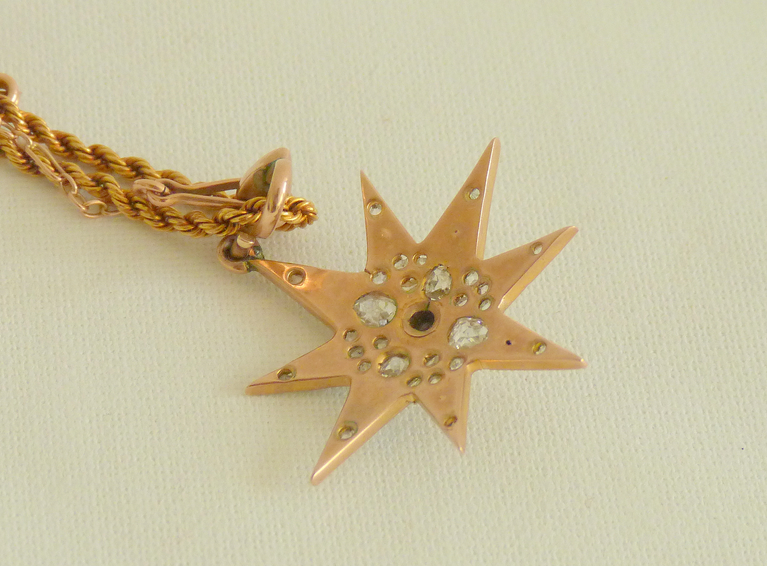 Victorian gold star pendant with diamonds and pearls on Prince of Wales pattern necklet "15" 7.9g - Image 3 of 3