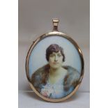 Late 19th century/early 20th century portrait miniature of a lady, watercolour on ivory, 6cm x