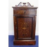 Edwardian inlaid mahogany bedside cupboard with frieze drawer, the panel door below with inlaid