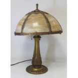 Early 20th Century American table lamp by Edward Miller & Co., the slag glass shade with two