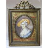 19th century portrait miniature of a Georgian lady, watercolour on ivory, 9.5cm x 7.5cm (oval), in