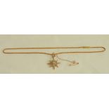 Victorian gold star pendant with diamonds and pearls on Prince of Wales pattern necklet "15" 7.9g