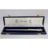 Royal wedding skewer paperknife with Prince of Wales feathers terminal, 1981, 3 1/2 oz, cased.
