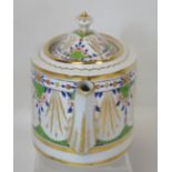 Late 18th/early 19th century English porcelain teapot of old oval shape, with band of floral swags