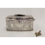 Continental silver early 20th century singing bird box of shaped straight sides form with embossed