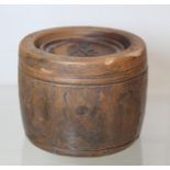 19th or early 20th century Chinese Yixing pottery covered cylindrical jar with impressed panels of