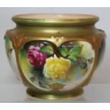 Royal Worcester James Hadley small circular porcelain jardinière decorated with panels of roses