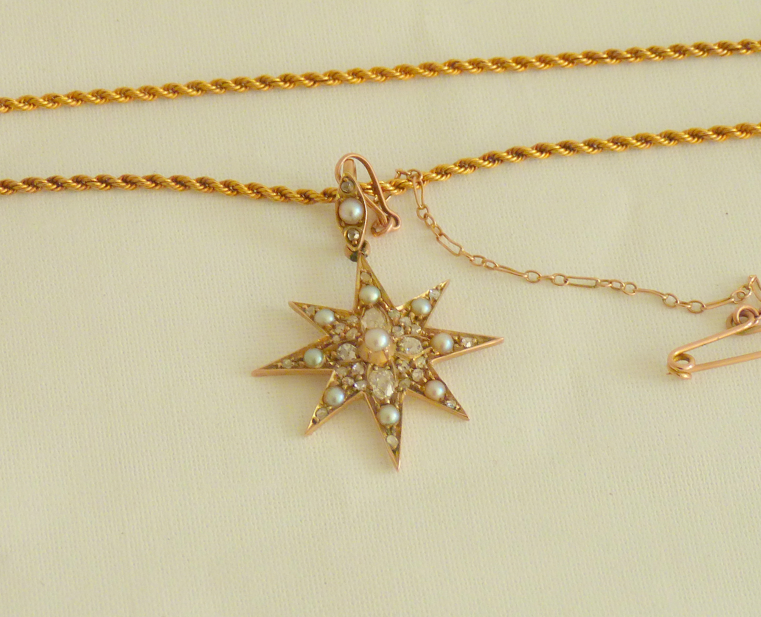 Victorian gold star pendant with diamonds and pearls on Prince of Wales pattern necklet "15" 7.9g - Image 2 of 3