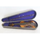 Antique 19th century German 4/4 violin in fitted wooden hard case with F. Franken bow.