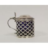 Silver drum mustard pot pierced with scales, with moulded lid, by Michael Plummer 1796, 3 oz.