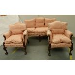Edwardian mahogany sofa with two armchairs to match in the Georgian style.