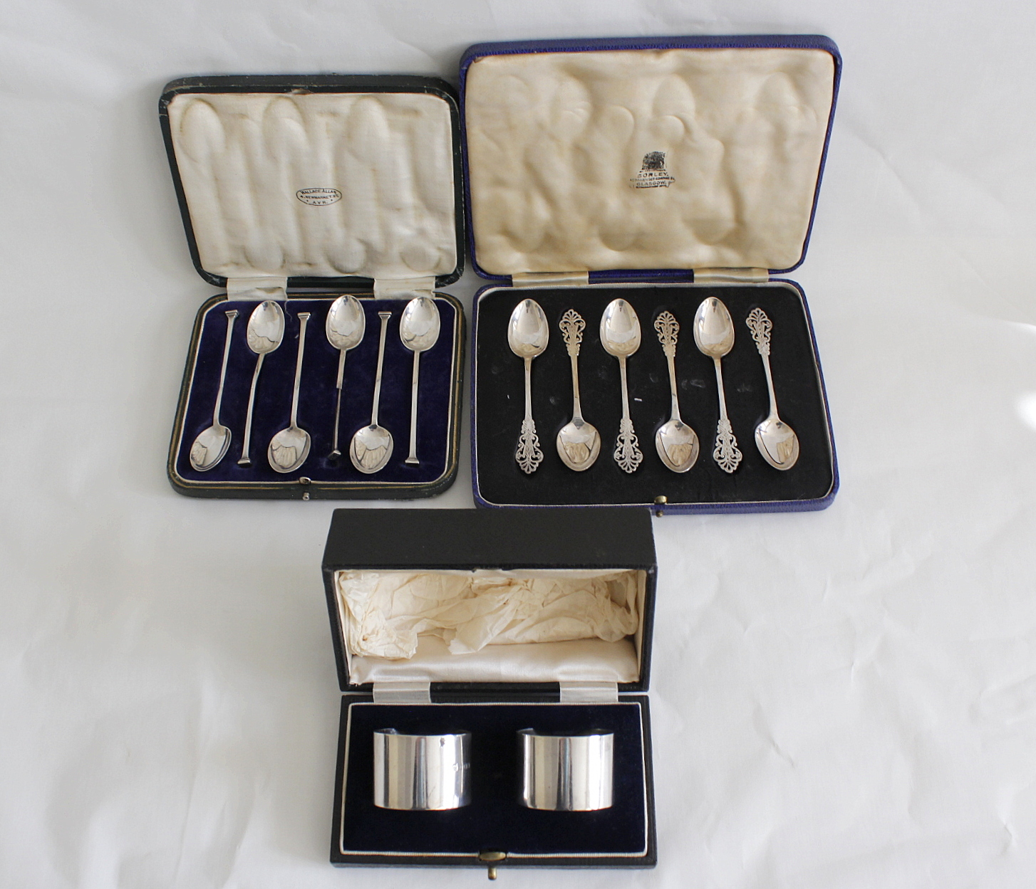 Set of six coffee spoons, pierced terminals, Sheffield 1902, another six, seal ends and a pair of