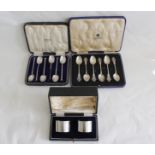 Set of six coffee spoons, pierced terminals, Sheffield 1902, another six, seal ends and a pair of