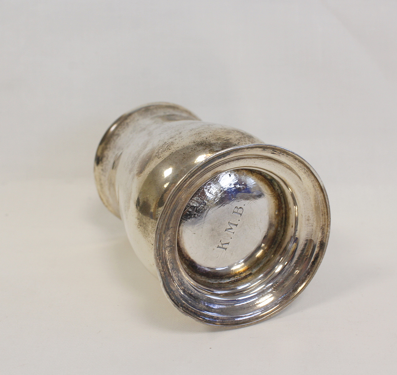 Silver baluster christening mug with scroll handle on moulded foot, initialled Maker P.B? 1797. - Image 2 of 3