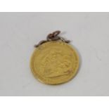 George III sovereign, 1820, soldered mount.