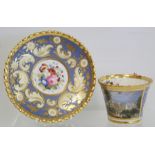 Early 19th century Chamberlain's Worcester finely painted cabinet cup and saucer with panel