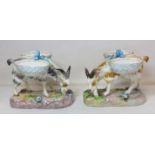 Pair of 19th century Meissen porcelain sweetmeat dishes in the form of grazing goats, each with