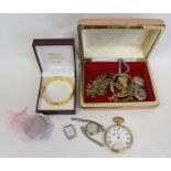 Waltham rolled gold pocket watch, various others and sundry necklets etc.