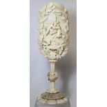 European antique ivory finely carved table screen depicting a shepherd, his companion and flock