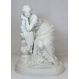 Victorian Parian figure of a classical female figure, resting on rocks on oval plinth base,