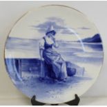 Royal Doulton blue and white circular wall plaque, the hand painted decoration depicting a Dutch