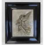 Victorian electrotype panel depicting an angel and child in ebonised frame. 33.5cm x 26cm