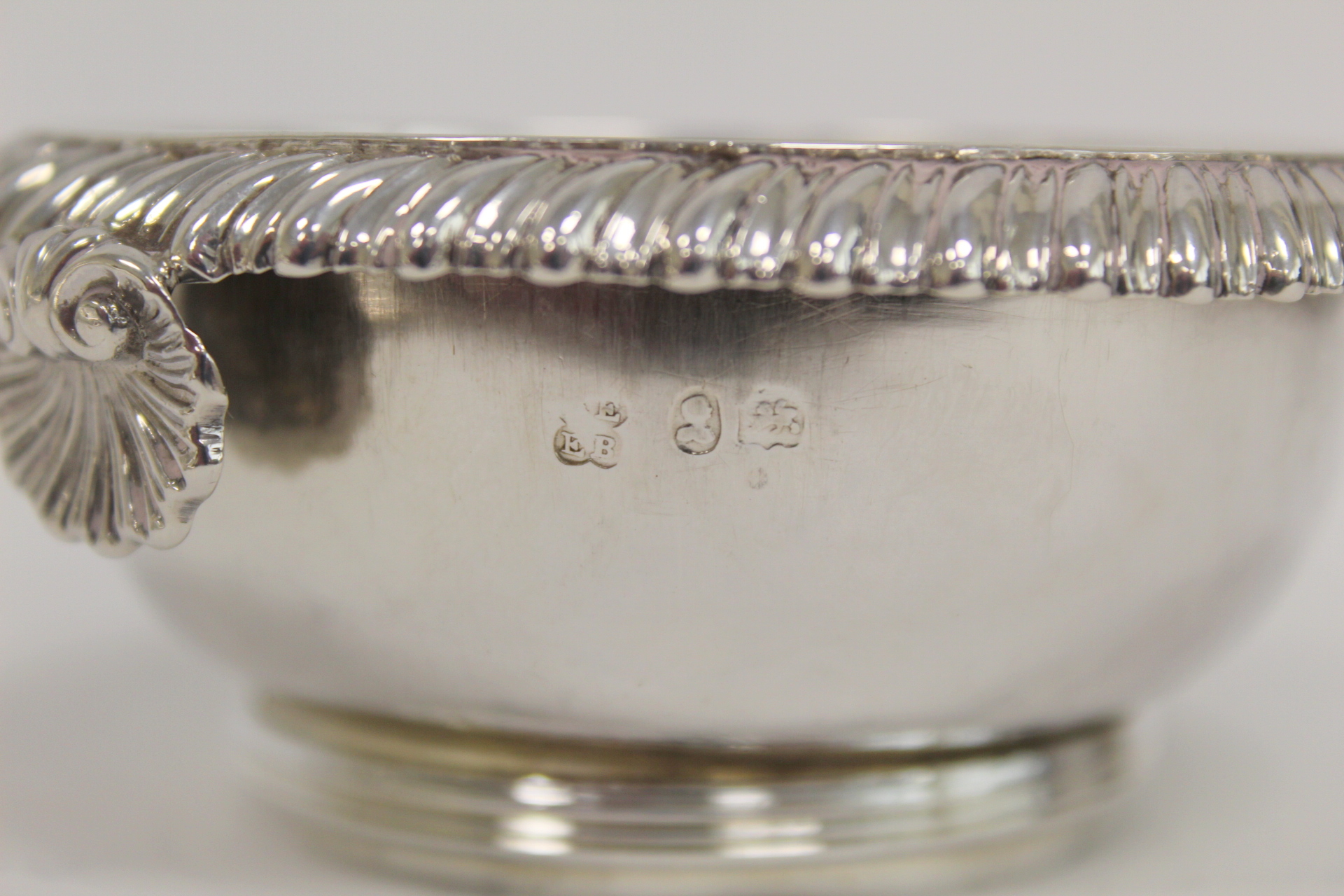 Silver wine funnel, part fluted with moulded edge, the cup with gadrooned edge, scallop grip and the - Image 6 of 6