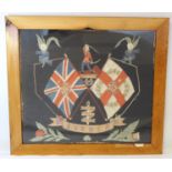 Victorian/Edwardian woolwork embroidered picture depicting the Colours of The Border Regiment.