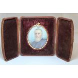 Victorian portrait miniature of a gentleman, watercolour in ivory, 7cm x 6cm (oval), in gilt metal