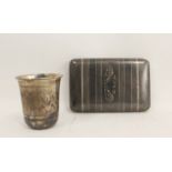 Silver and niello cigarette case, double hinged, probably Turkish and a Russian engraved tot, Moscow
