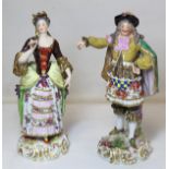 Pair of late 18th/early 19th century English porcelain Derby style figures of an actor and actress