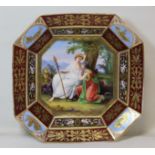19th century Vienna porcelain octagonal bowl with central polychrome painted panel depicting